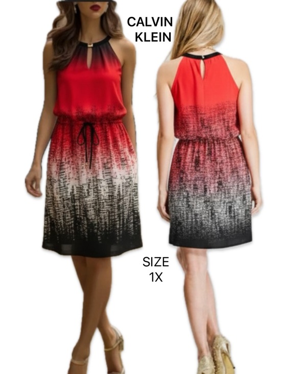 Calvin Klein Dresses & Skirts - Calvin Klein Red to Black Ombre Halter Dress 🔥 Size 1X - Like New